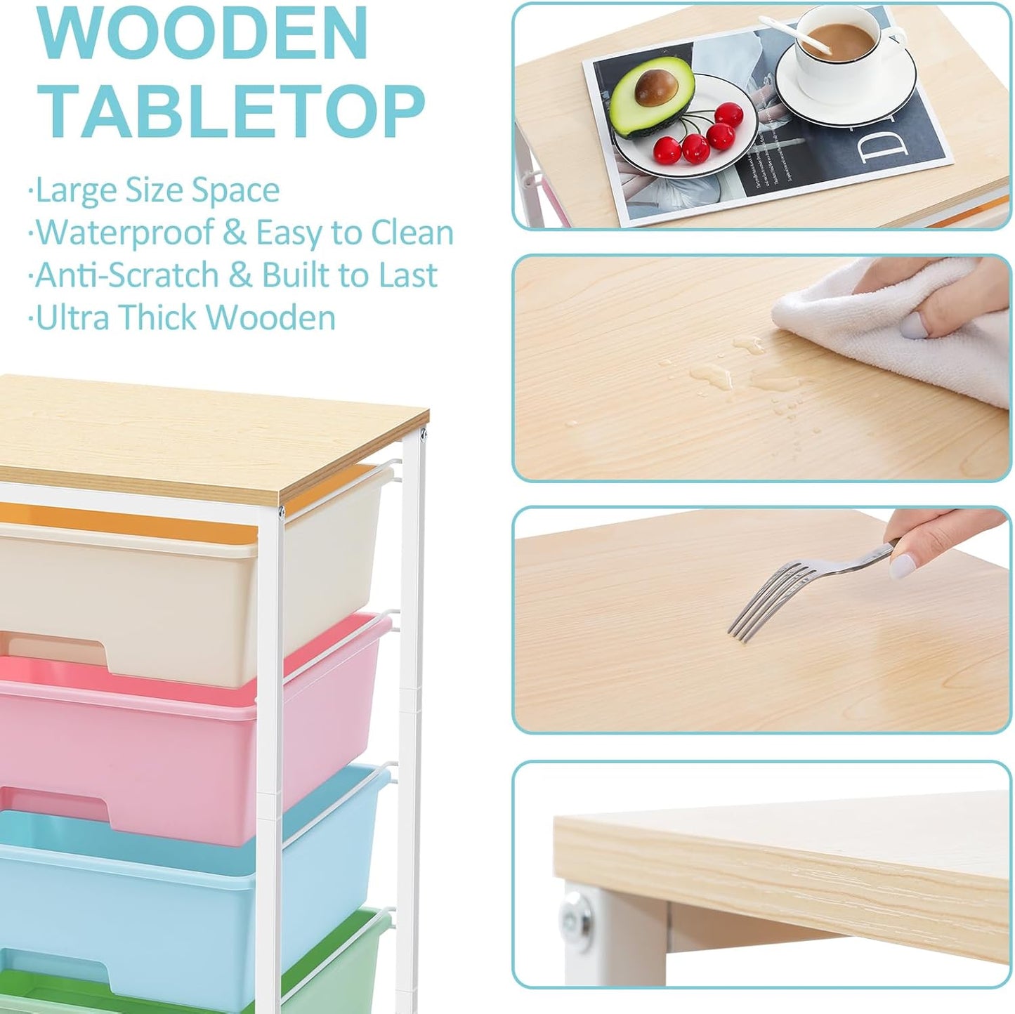 Skiennix Utility Cart - Rolling Storage Cart with 4 Drawers | Colorful Rainbow Design