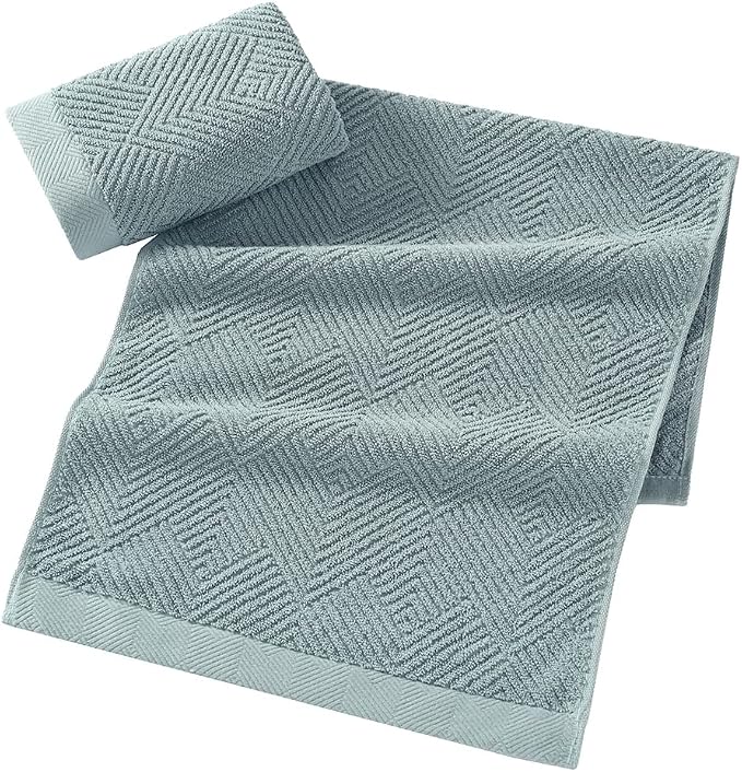 sense gnosis Sage Green Hand Towel Set of 2 Striped Weave 100% Cotton Super Soft Highly Absorbent Light Weight Decorative Hand Towels for Bathroom 13x 29 Inch
