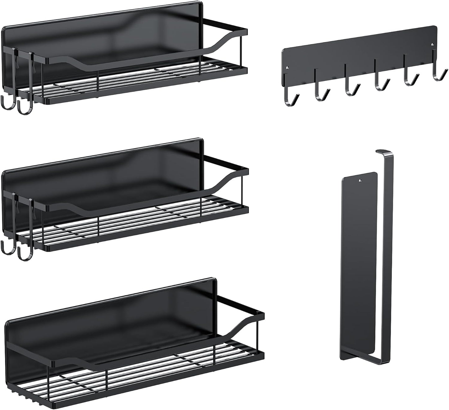 Skiennix Magnetic Spice Rack - Multifunctional Shelf for Metal Surfaces | Includes Paper Towel Holder (5 Pcs - Black)