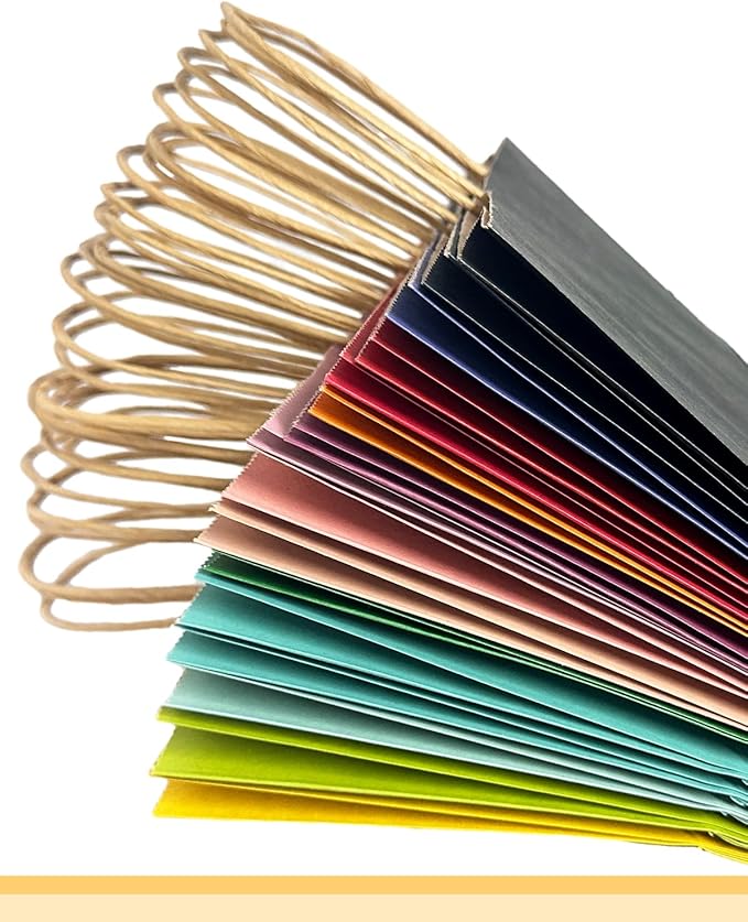 qiqee 13"x4.5"x10" Large Gift Bag with Handles Bulk 60PCS Gift Paper Bags 16 Different Senior Color Bags Multiple Uses (Wide Large)