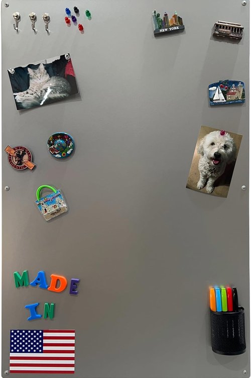 Magnetic Bulletin Board by Large - Dry Erase Memo Board | Metallic Silver, 23" W x 35" L - Made in USA