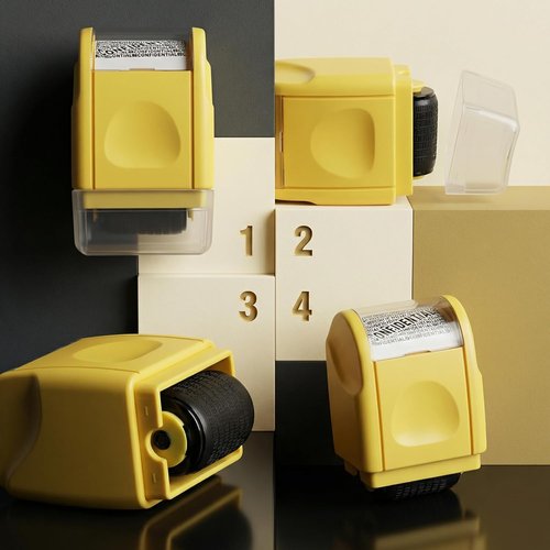 Nezyo Identity Protection Roller Stamp - 2 Pack Privacy Blocker with 4 Refill Inks | Yellow