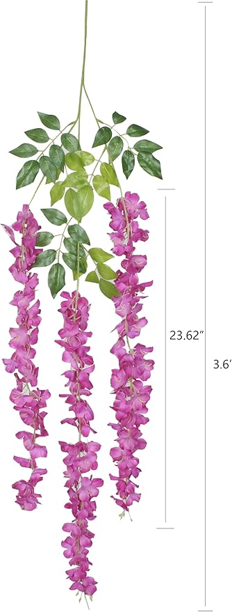 Duovlo 12 Piece Artificial Silk Wisteria Vine 3.6 Feet Ratta Hanging Flower Garland String Home Party Wedding Decor (New Rose Red)