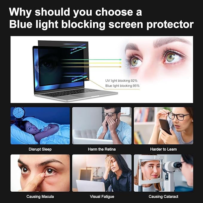 Hoktods 16 Inch 16:9 Laptop Privacy Screen Filter, Computer Monitor Privacy Shield, Anti Scratch Anti Spy Anti Glare Blue Light Screen Protector