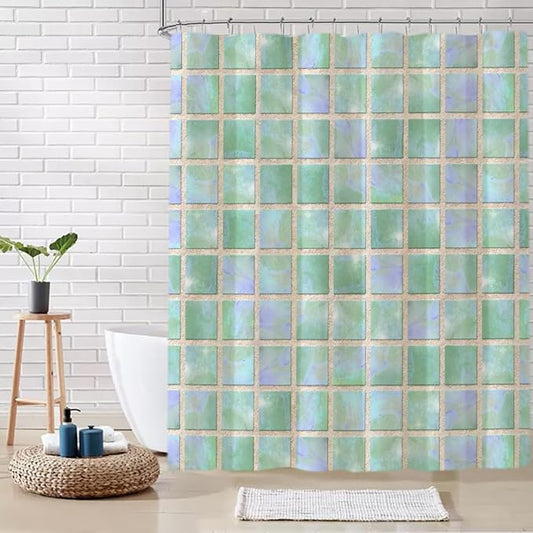 Watercolor Green Marble Shower Curtain Abstract Modern for Bathroom,Geometric Shower Curtains Washable, 72 x 72 Inch