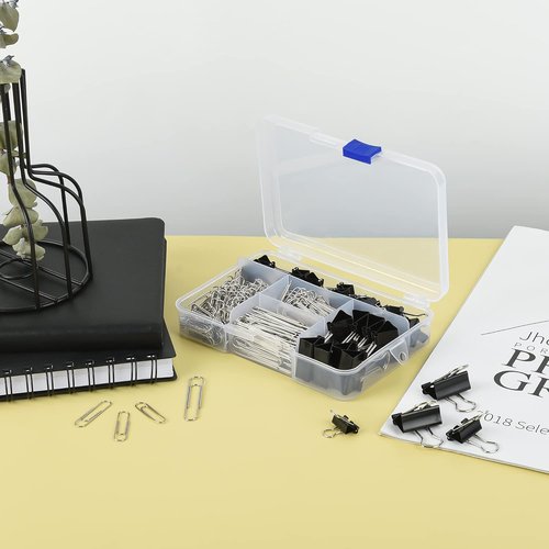 Regine Switzerland Binder Clips Set - 340pcs Assorted Sizes & Jumbo Paper Clips in Black | Perfect for Office & School