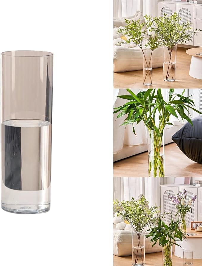 Clear Acrylic Decorative Vase for Flower Arrangements, Break-Resistant Tall Cylinder Vase for Wedding Centerpieces, Unbreakable Modern Plastic Vase for Home Decor