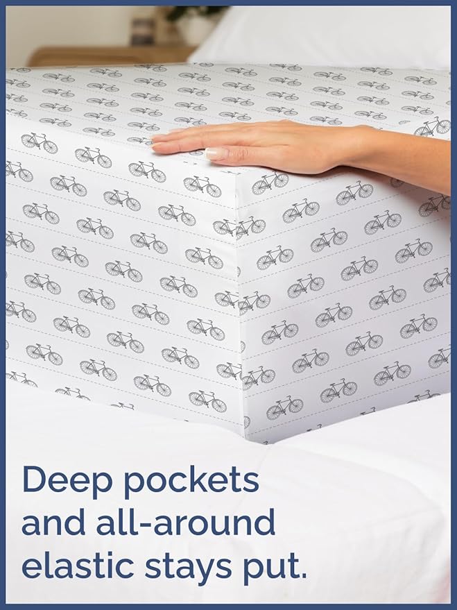 Kids Bikes Full 4 Piece Sheet Set - Boys, Girls, Teens, Toddler - Easy Fit, Deep Pockets - Breathable, Hotel Quality Bedding Sheets - Machine Washable - Wrinkle Free - Cute, Cozy & Soft - CGK Linens