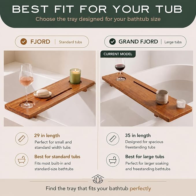 Teak Bathtub Tray for Tub 35” | Bath Tub Tray Wood for Large & Freestanding Tubs, Bathtub Trays for Tub, Bath Tray for Tub, Bath Table Tray | Grand Fjord by JapandiSpirit
