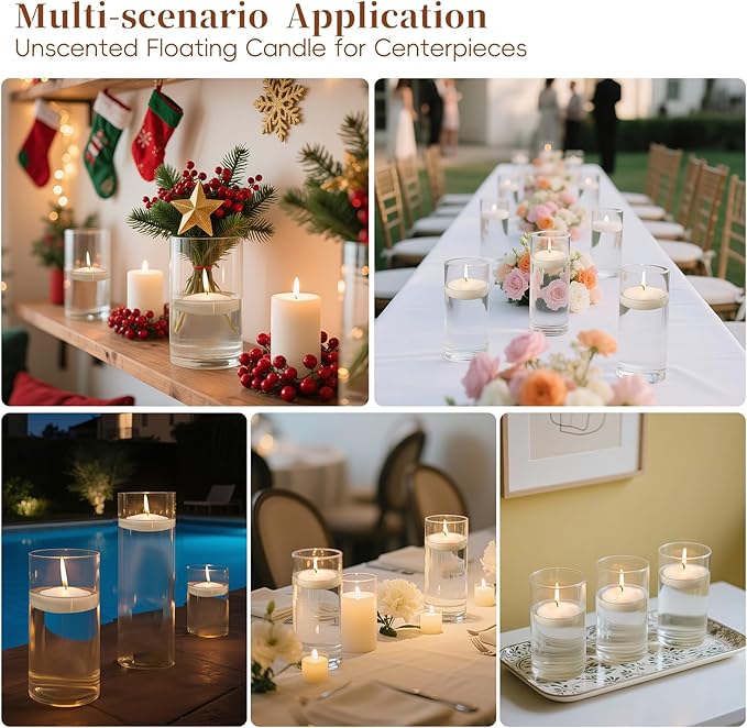 3 inch White Floating Candles 8-9 Hours Floating Candle for Centerpieces 36 Packs Unscented Floating Candles 3” Water Candles for Cylinder Vases, Pool, Wedding