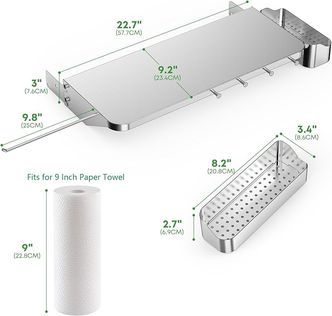 Stanbroil Stainless Steel Folding Front Shelf for Traeger 20 Series Pellet Grills, Grill Accessories with Caddy Organizer, Paper Towel Holder & Hook for Traeger BAC361 Shelf