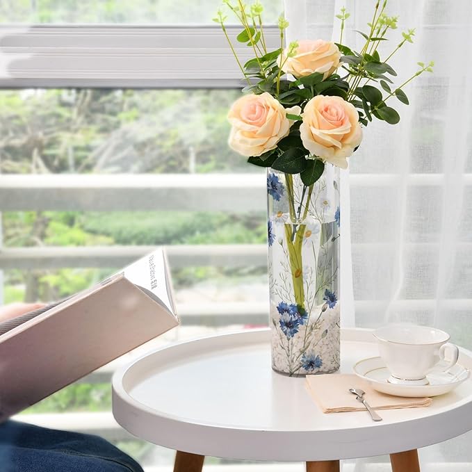Vase Plastic Vase Elegant Cylinder Flower Vase Shatterproof Decorative Centerpiece for Home Table Office Weddings Events (11.8 x 3.9 in)