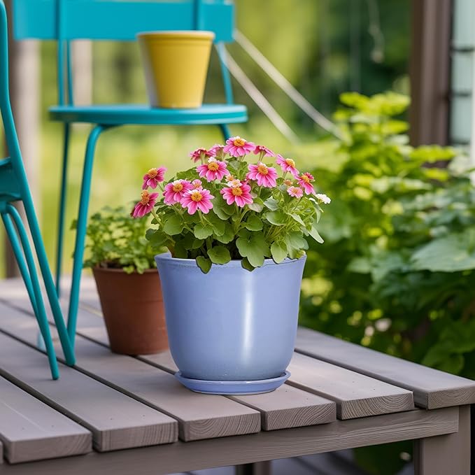 Ceramic Plant Pots - 5.6 Inch Plant Pot for Indoor Outdoor, Round Planters with Drainage Hole and Saucer, Modern Orchid Succulent Pots, Patio Room Decor, House Warming Gifts, Purple-Blue
