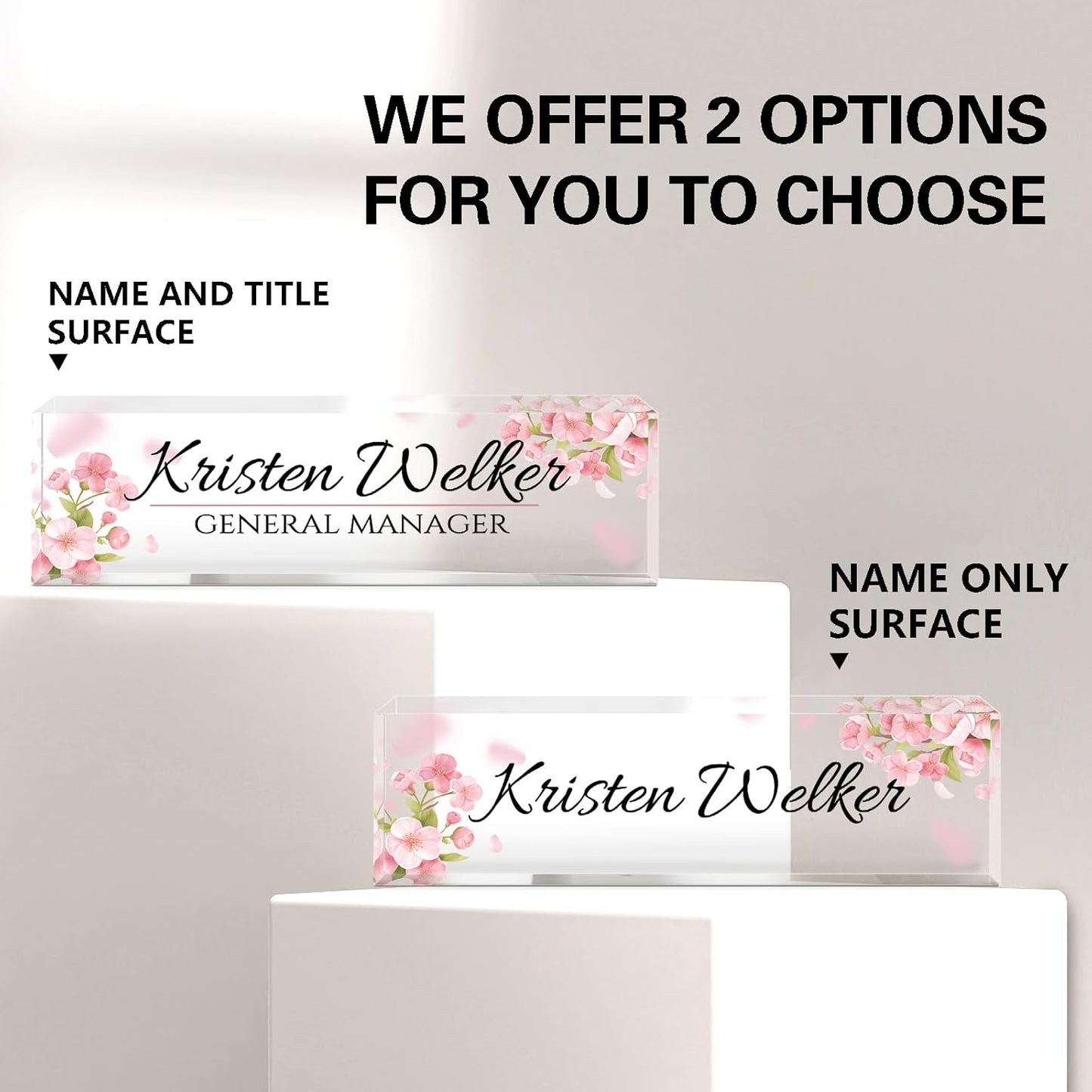 Skiennix Personalized Office Name Plate - Custom Acrylic Desk Sign for Employee Appreciation | Pink Flower Design