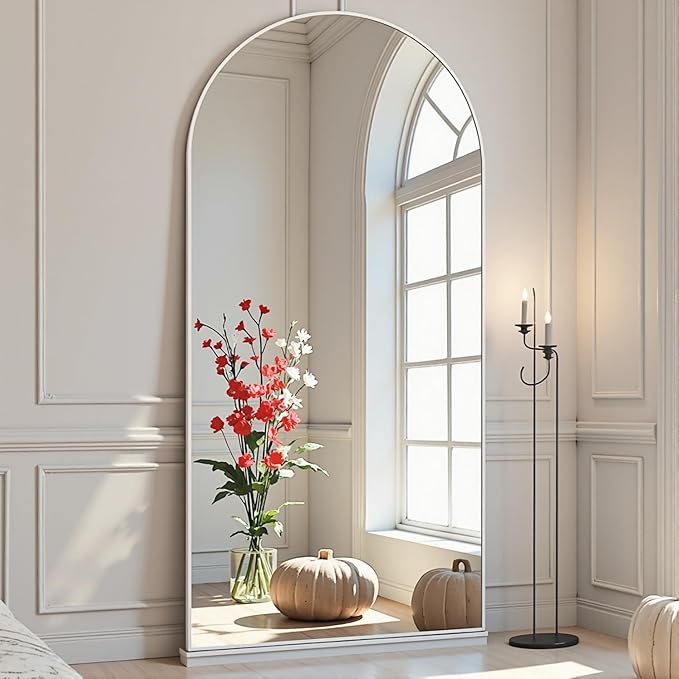 Dewfig Arched White Full Length Mirror, 71"X26", Large Floor Mirror, Full Body Mirrors for Leaning or Hanging, Standing Mirrors for Bedroom, Living Room,Dressing Room, Aluminum Alloy Frame, White