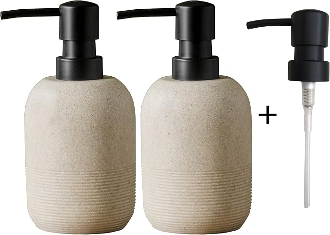 GalDal 2pcs/Set Beige Hand Soap Dispenser Sets,Resin Liquid Soap Dispenser for Bathroom Countertop,Bathroom Lotion Dispensers-10.6oz.
