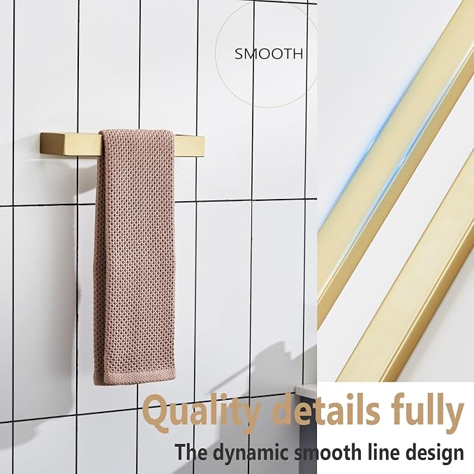 KOKOSIRI Towel Ring Brushed Gold Hand Towel Holder 9 Inch Kitchen Towel Hanger Rack Stainless Steel Bathroom Hardware Wall Mounted, 1 Pack B4008BG-L9