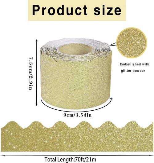 Shine Scalloped Bulletin Board Border - Decorative Gold Trim for Classroom | 70 Feet