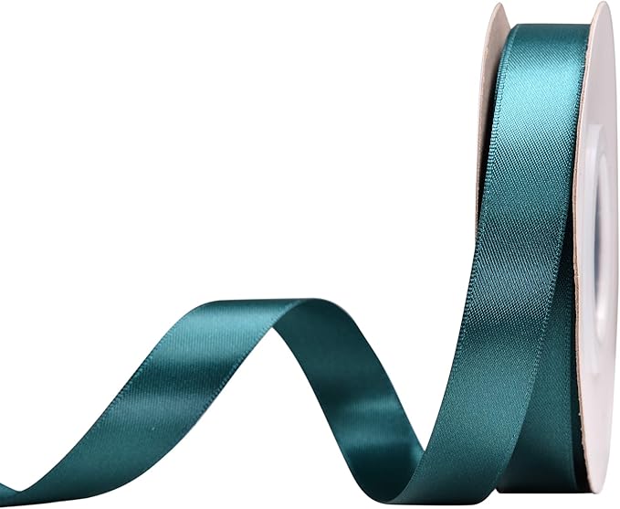 YAMA Double Face Satin Ribbon - 5/8" 25 Yards for Gift Package Wrapping,Floral Design,Hair Bow Clip Making,Crafting,Sewing,Wedding Decor, Teal