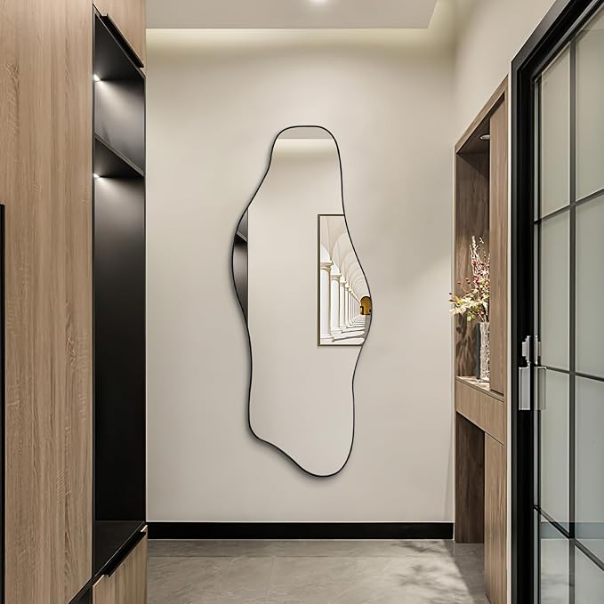 Irregular Wall Mirror, 60"x24" Asymmetrical Tempered Glass Mirror, Large Frameless Organic Shape Mirrors for Entryway Hallway Bedroom Living Room, Horizontal or Vertical Hanging