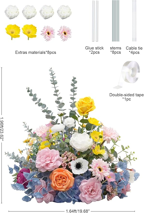 Artificial Flowers Ball Centerpieces for Tables, 2pcs 19inch Colorful Free Standing Bouquet Floral Arangement for Party Aisle Wedding Centerpiece Table Decorations