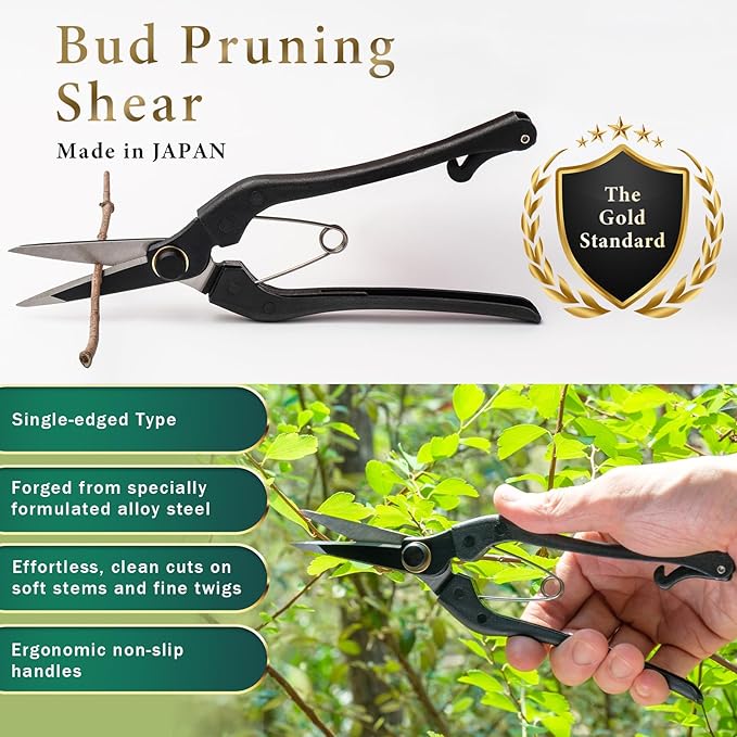 Professional Forged 8.2" Japanese Bud Cutting Pruning Shears Garden Flower Trimming Scissors Made in Japan (Single-blade)