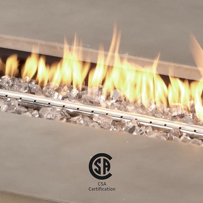COSIEST Outdoor Propane Fire Pit Table, 56-inch x 28-inch Rectangle Gray Concrete-Like Finish, Certified, 50,000 BTU Stainless Steel Burner w Transparent Gray Fire Glass, Wind Guard, Raincover