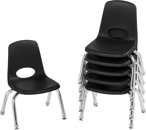 FDP 10" School Stack Chair - Stacking Student Seat with Chromed Steel Legs | Black (6-Pack)
