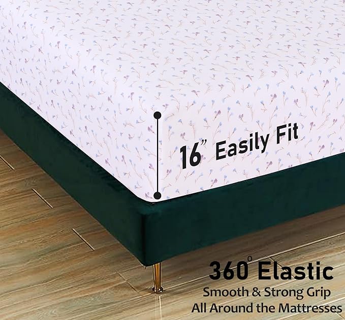 RUVANTI Flannel Sheets Queen Size - 100% Cotton Double Brushed Bed Sheets, Deep Pockets 16 Inches Queen Sheet Set, All Seasons Breathable & Extra Soft - Warm & Cozy, 4 Piece, Navlight