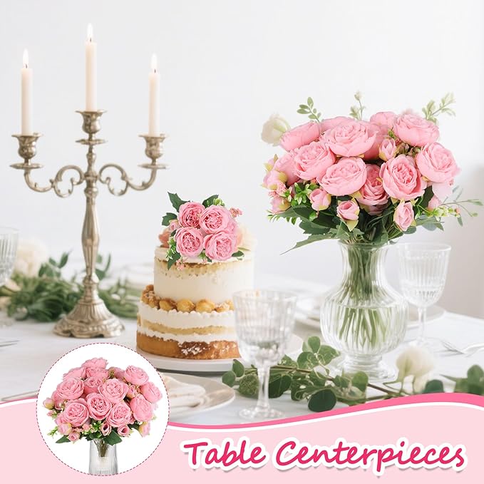 Olgaa 12 Bundles Peonies Artificial Flowers Artificial Peonies Silk Flowers Bulk Fake Peony Bouquet for Bridal Shower Decorations Wedding Table Centerpiece (Light Pink)