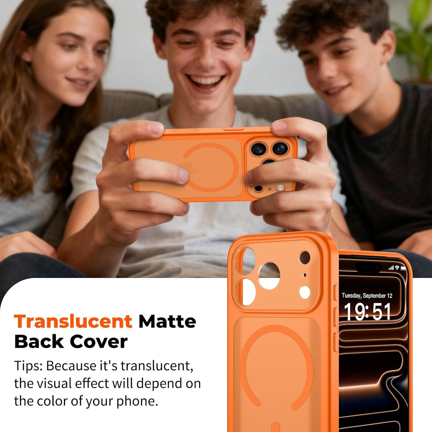 Zapica Magnetic iPhone 17 Pro Max Case - Upgraded Camera Control Button & Full Protection | Translucent Matte Shockproof Cover in Starry Orange
