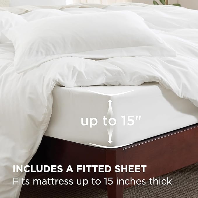 Bedsure Duvet Cover with Fitted Sheet King - 6 Pieces, Deep Pocket, Hotel Luxury Soft Double Brushed Bedding Set, 1 Duvet Cover, 1 Fitted Sheet, 2 Pillow Shams, 2 Pillowcases, NO Comforter, White