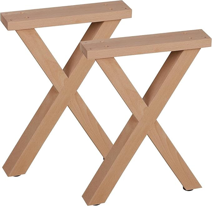 16 Inch X Shape Wood Furniture Legs - Table & Bench Replacement Legs Set of 2 - Rustic Modern Style - Square Unfinished Wooden Legs, Heavy Duty DIY Industrial