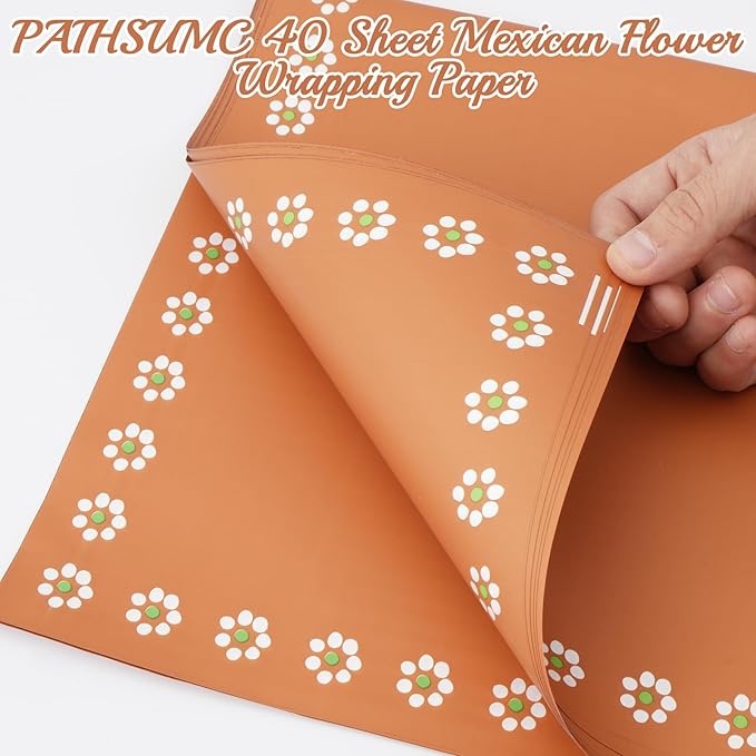 AIHSUMC 40 Sheet Mexican Flower Wrapping Paper, Matte Waterproof Floral Wrapping Paper, De Barro, DIY Flower Bouquet, Floral Gift Wrap for Wedding Birthday Barro Bouquet Florist Supplies