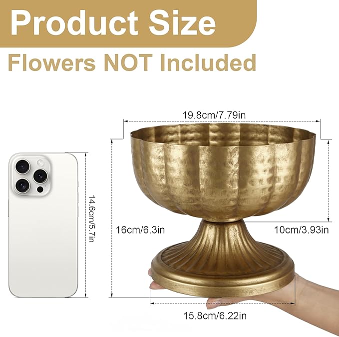 Retro Gold Vases for Centerpieces Set of 2 Brass Metal Vases for Flowers Decorative Pedestal Bowl for Table Centerpieces Floral Arrangments on Housewarming Wedding Party