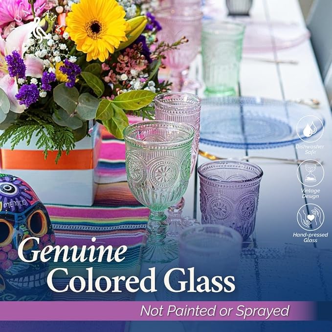 Purple Glassware, set of 6 purple drinking glasses small textured colored vintage glass cups,(Sunflower Goblets)