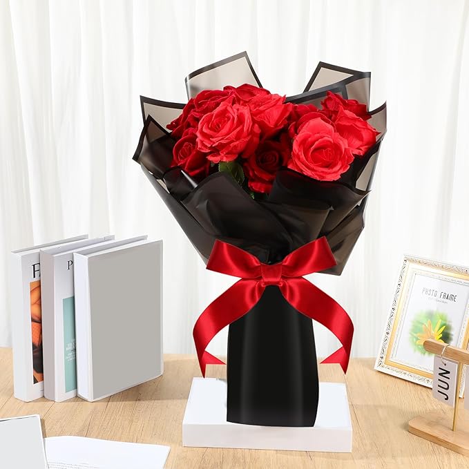 Ctosree 240 Sheets Flower Wrapping Paper, 22.8 x 22.8 Inch Waterproof Florist Floral Korean Flower Bouquet Wrapping Paper for Wedding Birthday DIY Gift Packaging Bouquet(Black)