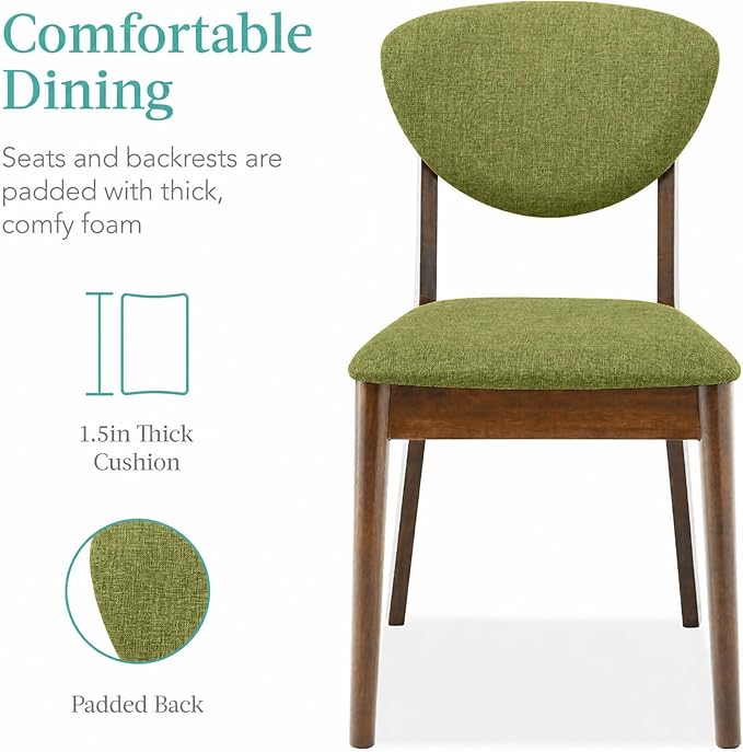 Best Choice Products 5-Piece Dining Set, Compact Mid-Century Modern Table & Chair Set for Home, Apartment w/ 4 Chairs, Padded Seats & Backrests, Wooden Frame - Walnut/Olive Green
