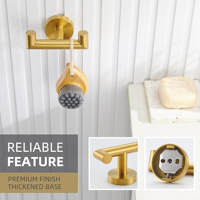 Angle Simple Bathroom Double Hook Brushed Dark Gold, SUS304 Stainless Steel Bath Towel Holder, Double Robe Hanger Wall Mount