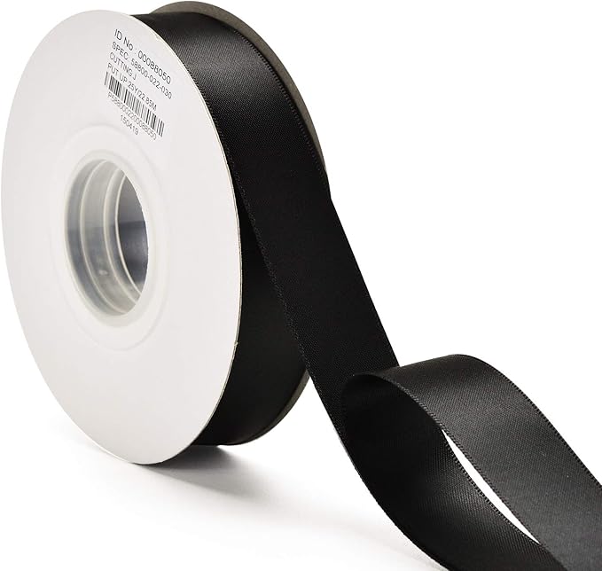 YAMA Double Face Satin Ribbon - 7/8" 25 Yards for Gift Wrapping Ribbons Roll, Black
