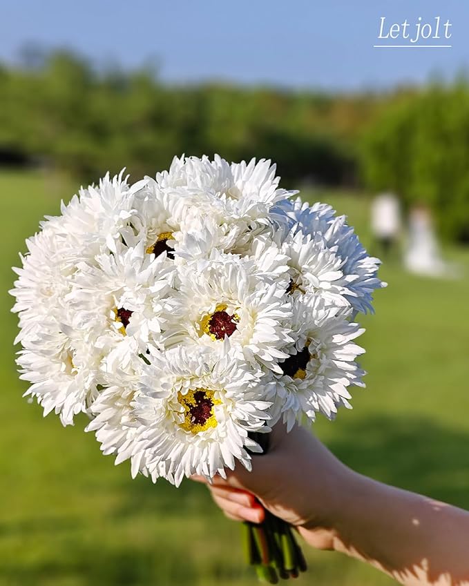 Letjolt Artificial Gerbera Daisy Flowers African Daisy White Silk Flowers Home Decorations Faux DIY Bouquet for Wedding Engagement Centerpieces Arrangements