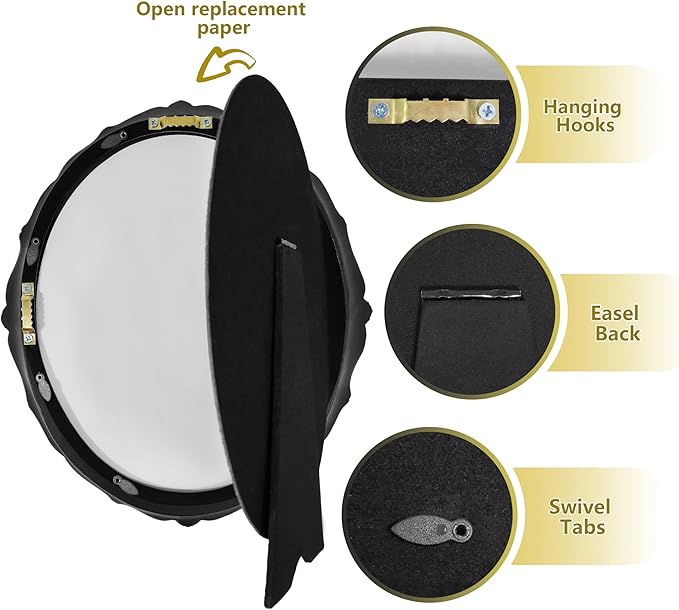 SIMON'S SHOP 8x10 Picture Frame in Black with Gold Accents, Vintage Style Oval Frame with Glass Cover, Wall and Tabletop Photo Frames 8x10