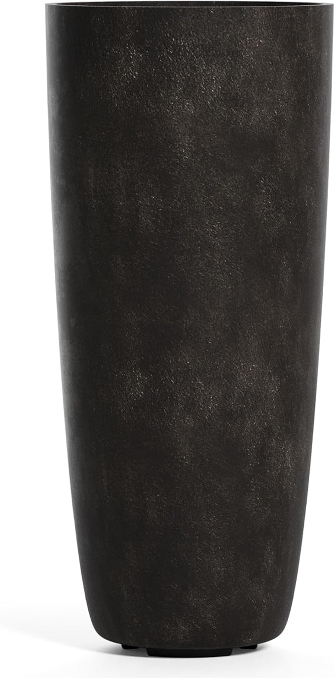 Lofto Tall Planter – Brown Stone Finish – Fiberglass Indoor/Outdoor and Weather-Resistant Large Planter (19.7" D x 43.7" H Exterior, 18.5" D x 43.3" H Interior)