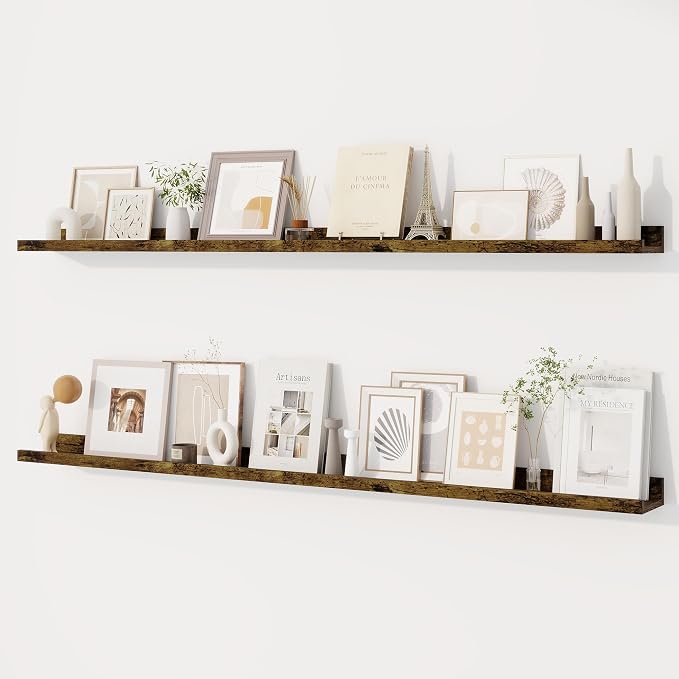 Dreamland Picture Ledge Shelf for Wall, Floating Shelves Set of 2,55 inch Long Floating Shelves with Lip for Living Room,Bedroom,Bathroom,Kitchen,Rustic Brown