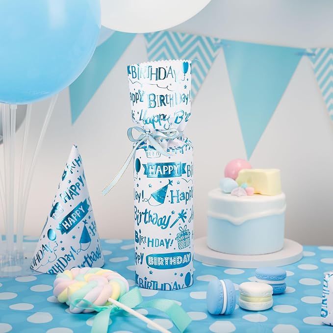 Homeral Blue Birthday Wrapping Paper Roll - 3D Embossed Blue Foil Metallic Shine Gift Wrap Paper for Boy Birthday, Baby Shower, Party - Mini Roll - 17 Inch x 33 Feet