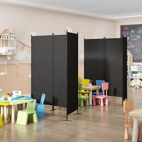 JAXPETY Room Divider - 6Ft Privacy Screen | Flexible Folding Partition for Office, Black 88"W x 73"H