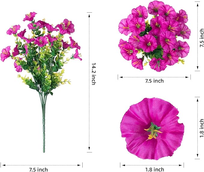 HyeFlora Artificial Flowers for Outdoors Fake Plants, 12 Bundles Faux Fuchsia Morning Glory UV Resistant Look Real Silk Flowers for Outside Planter Front Door Porch Patio Yard Fall Autumn Decoration