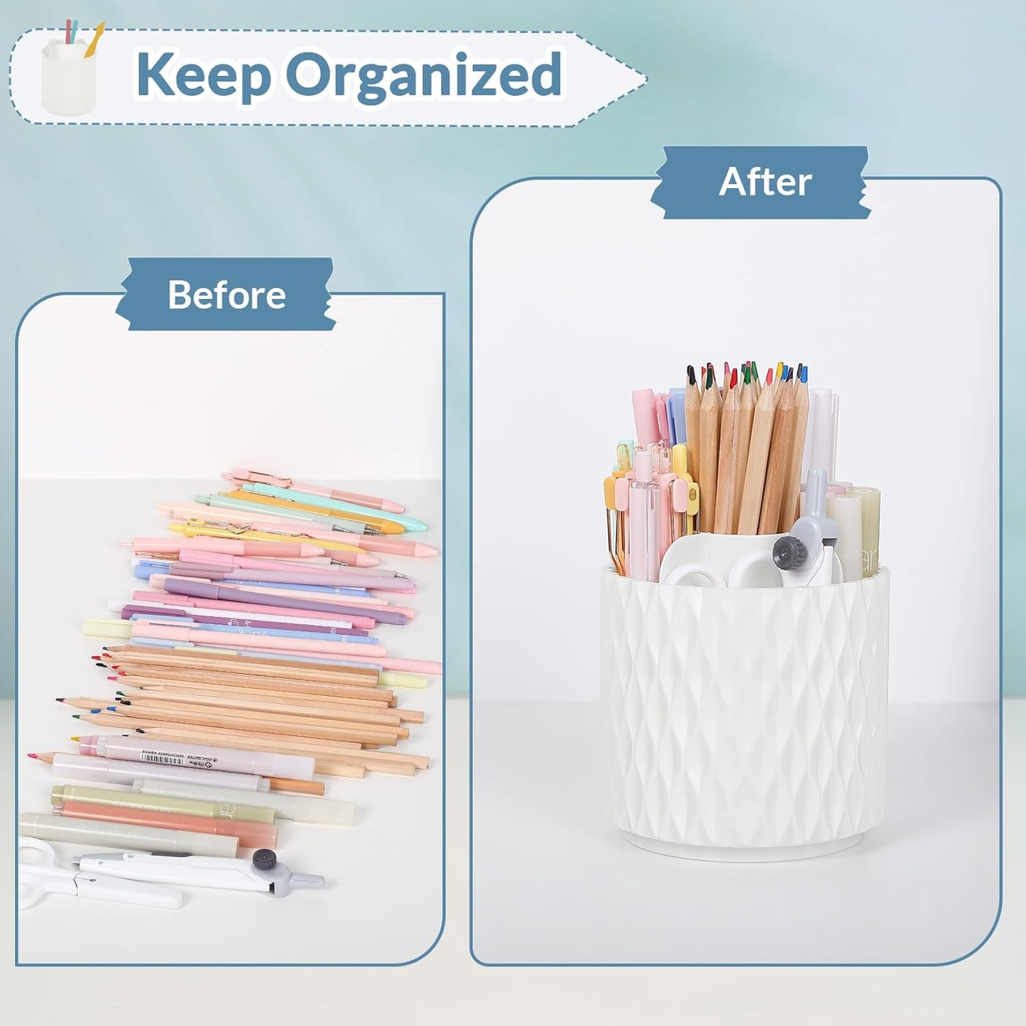 SKYDUE Small Rotating Pen Holder - Stylish Desk Organizer for Office & Home | Perfect for Art Supplies