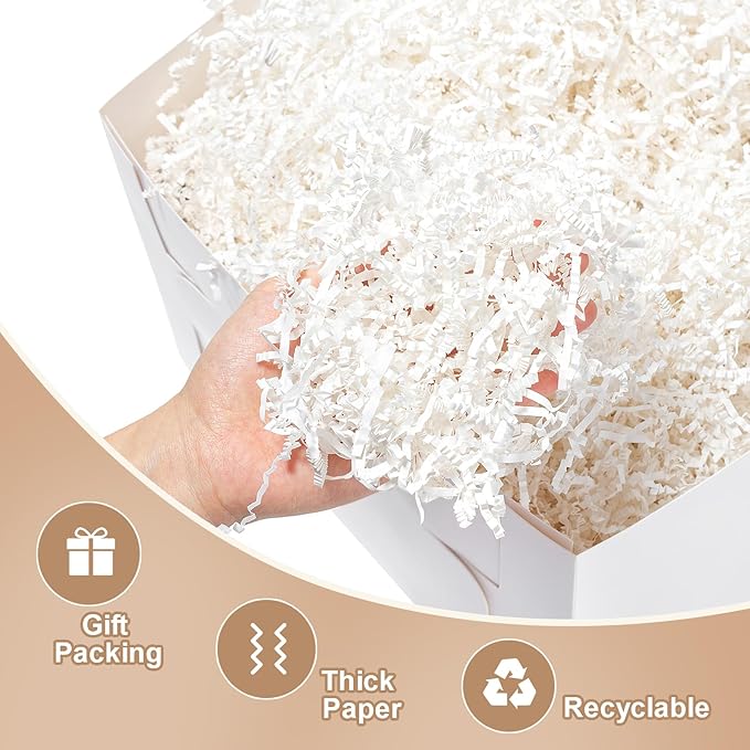 Wowxyz 1 LB Crinkle Cut Paper Shred White Crinkle Shredded Paper for Gift Baskets - Gift Box Bag Filler - Confetti Stuffing for Birthday, Holiday Present Packaging Wrapping