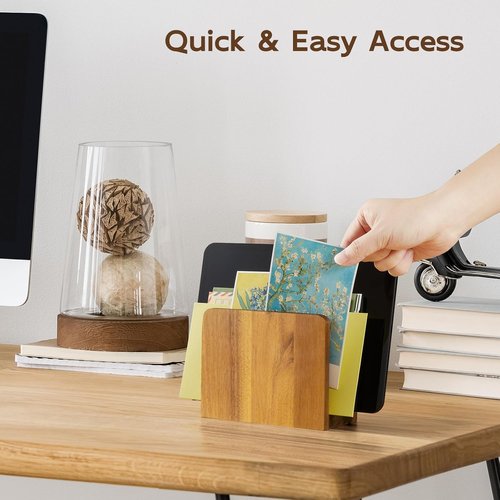 Acacia Wood Mail Organizer - Stylish Desk Mail Holder & Bathroom Tampon Storage | Elegant Decor